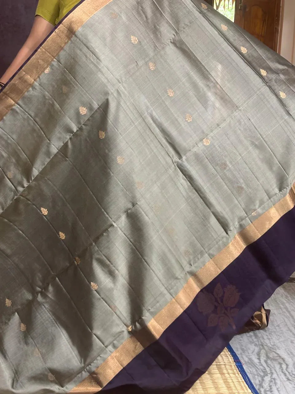 Gray Chocolate Color Designer Kanchi Pure Soft Silk Saree - pochampallysarees.com