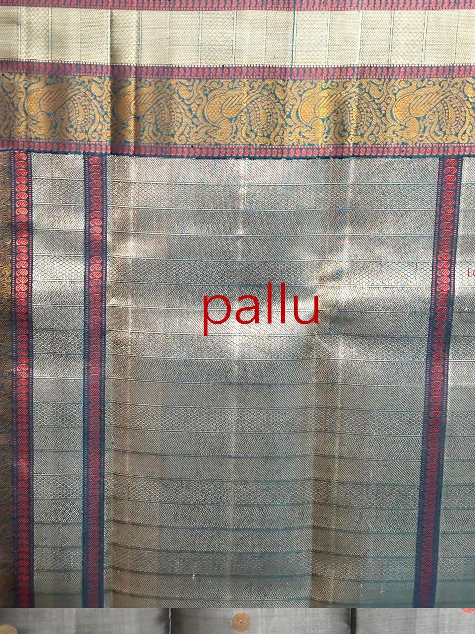 PURE SOFT SILK SAREE GRAY AND BLUE WITH ALLOVER ZARI WEAVES BUTTAS IN BORDER KANCHI STYLE - pochampallysarees.com