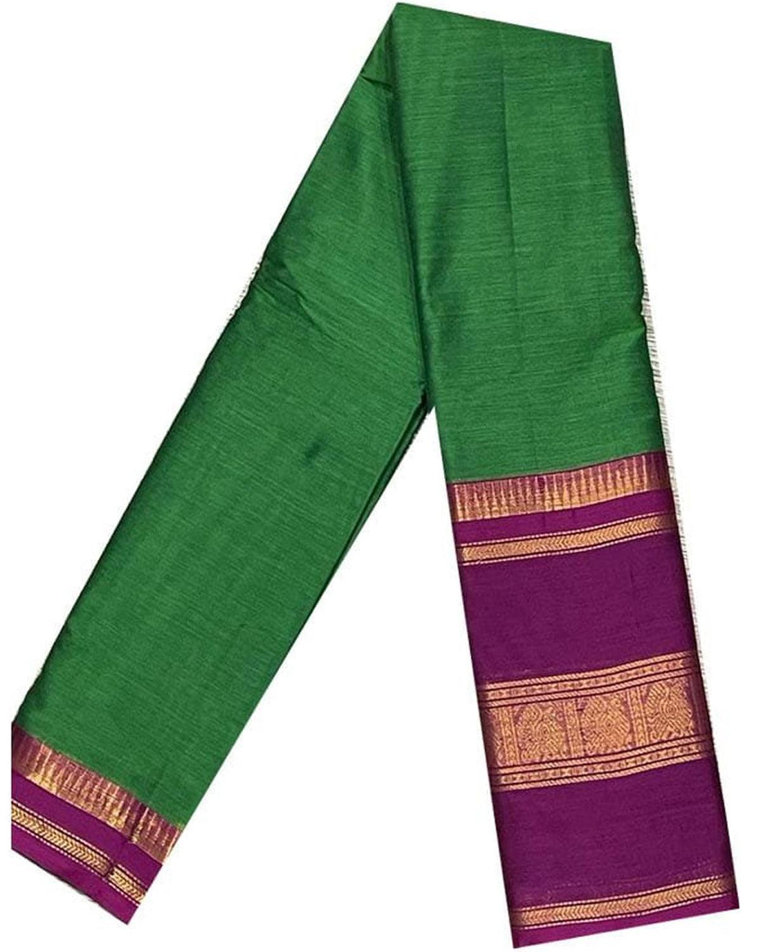 GREEN WITH CHOCOLET MERCERISED NARAYANPET COTTON SAREE - pochampallysarees.com