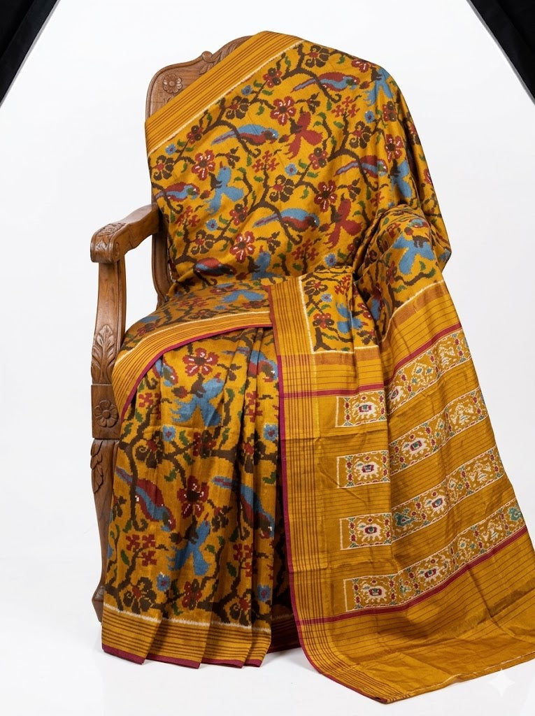 Authentic Mustard Yellow Ikkat Patola Saree for Women
