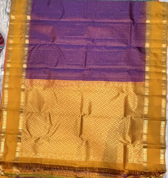 Handloom Kanchipuram Pure Silk Saree with Purple With Yellow