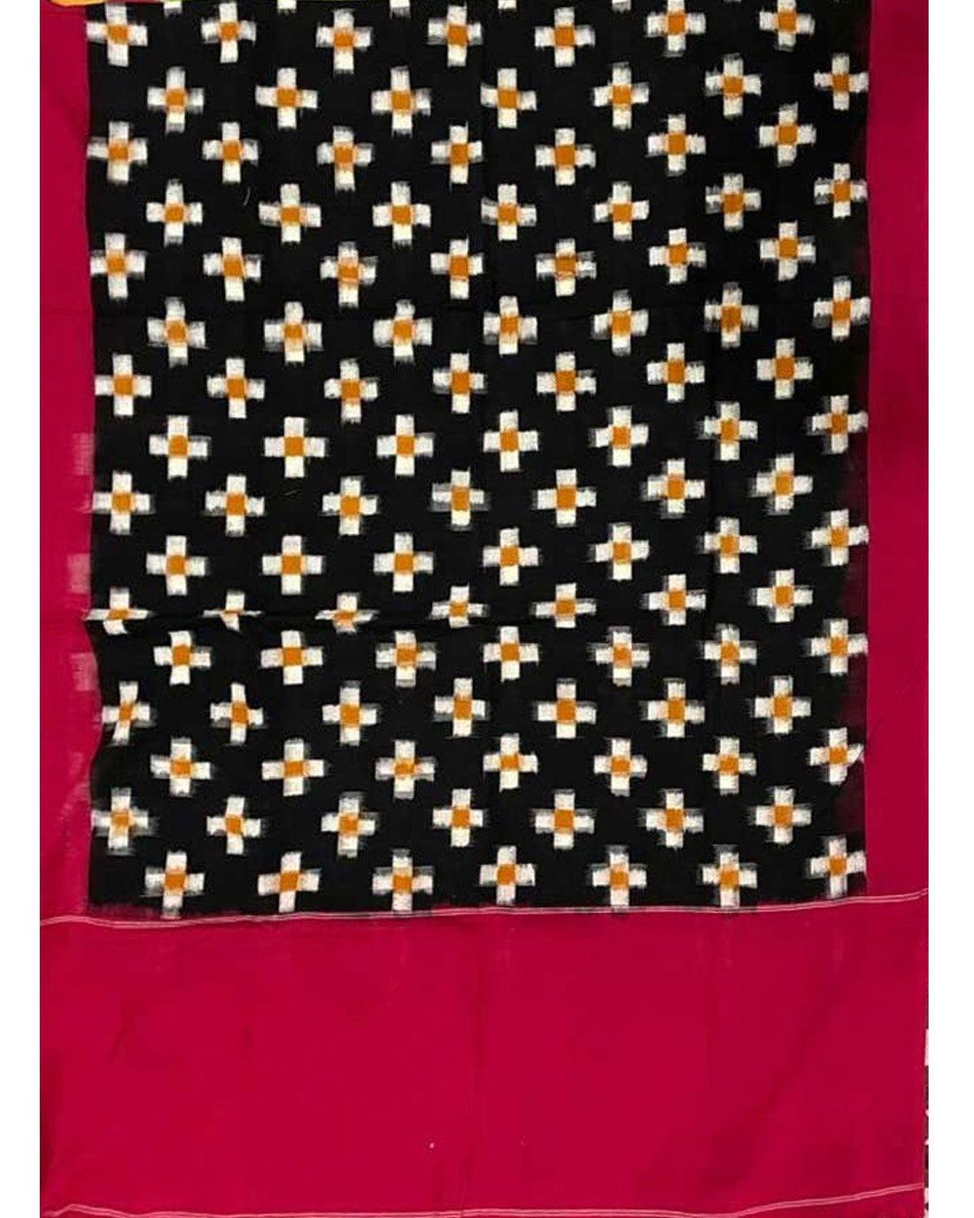 IKAT COTTON BLACK WITH RED COLOR DUPATTA - pochampallysarees.com