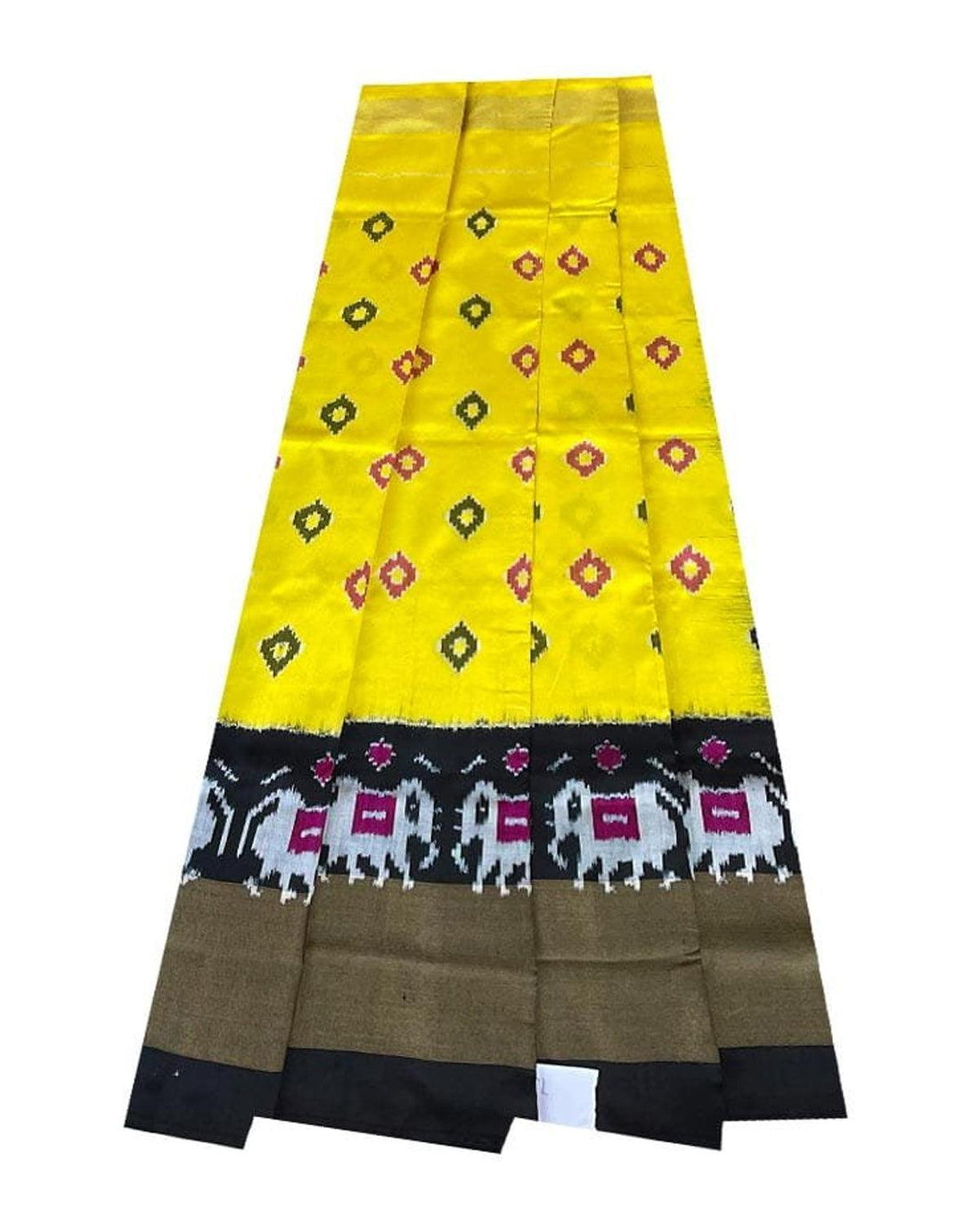 IKAT MIDDLE SIZE YELLOW WITH BLACK COLOR LEHENGA - pochampallysarees.com