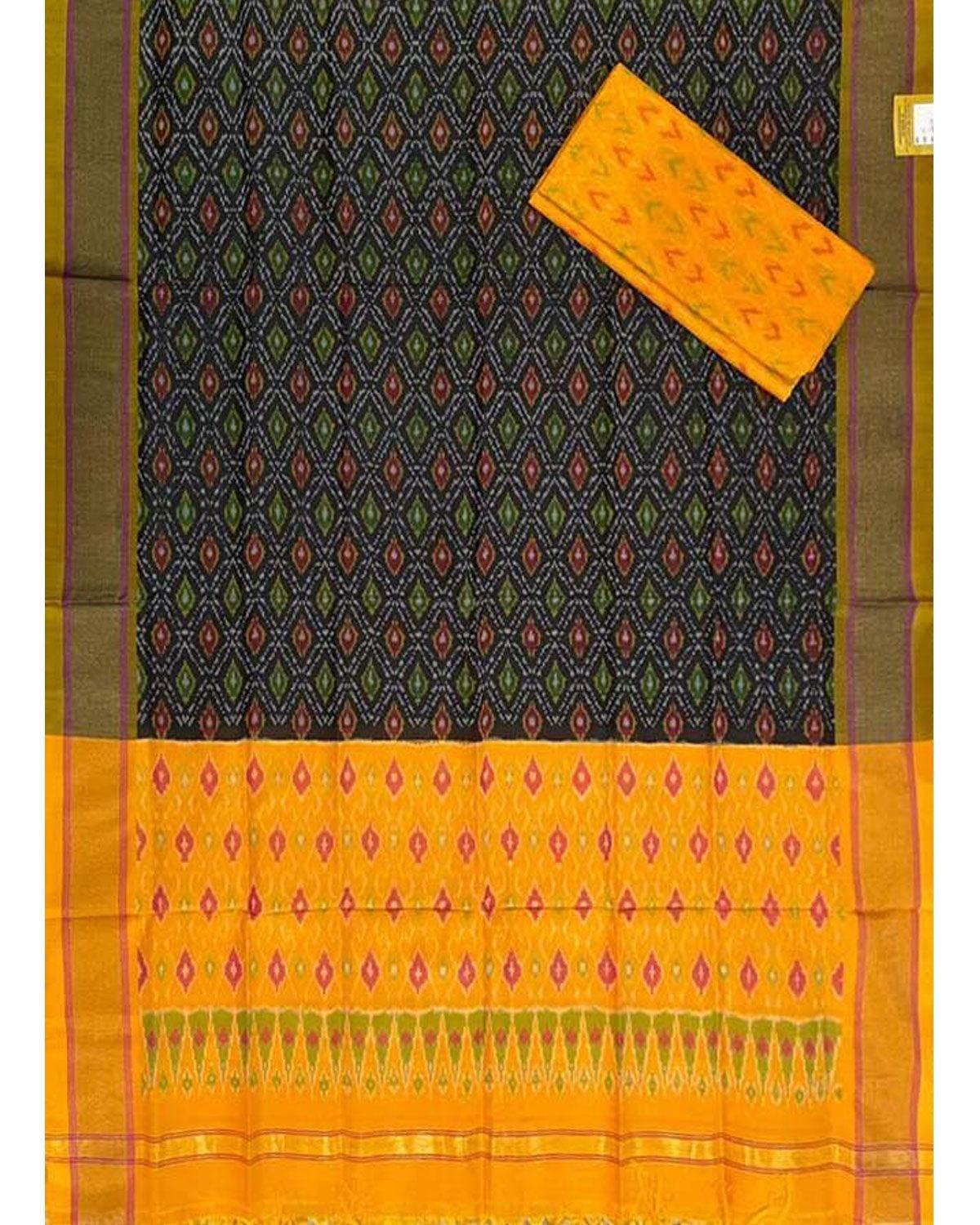 IKAT SICO BLACK WITH YELLOW COLOR DRESS MATERIAL-11 - pochampallysarees.com