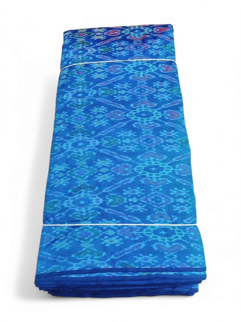 IKAT SILK FABRIC ANANDA BLUE FABRIC - pochampallysarees.com