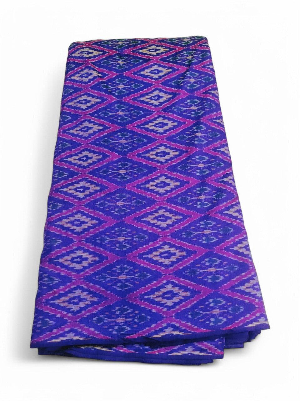 IKAT SILK FABRIC BLUE COLOR - pochampallysarees.com