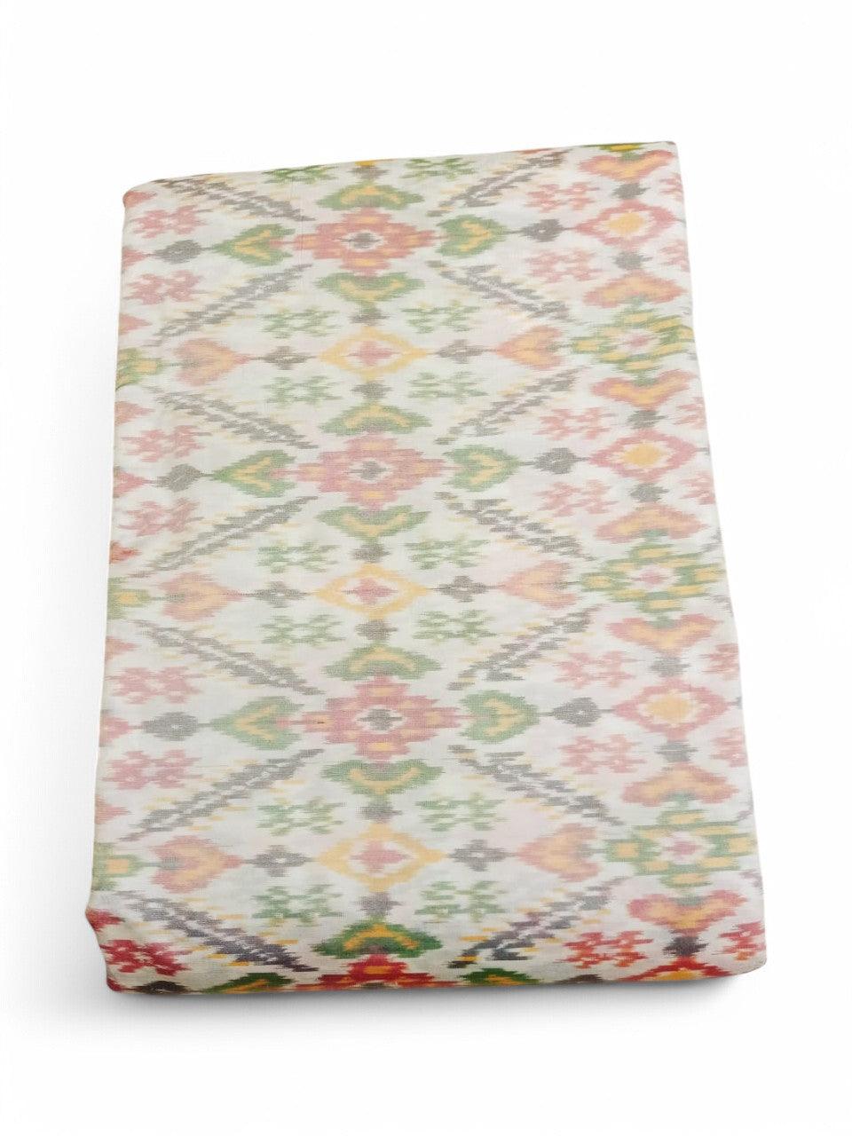 IKAT SILK FABRIC CREAM FABRIC - pochampallysarees.com