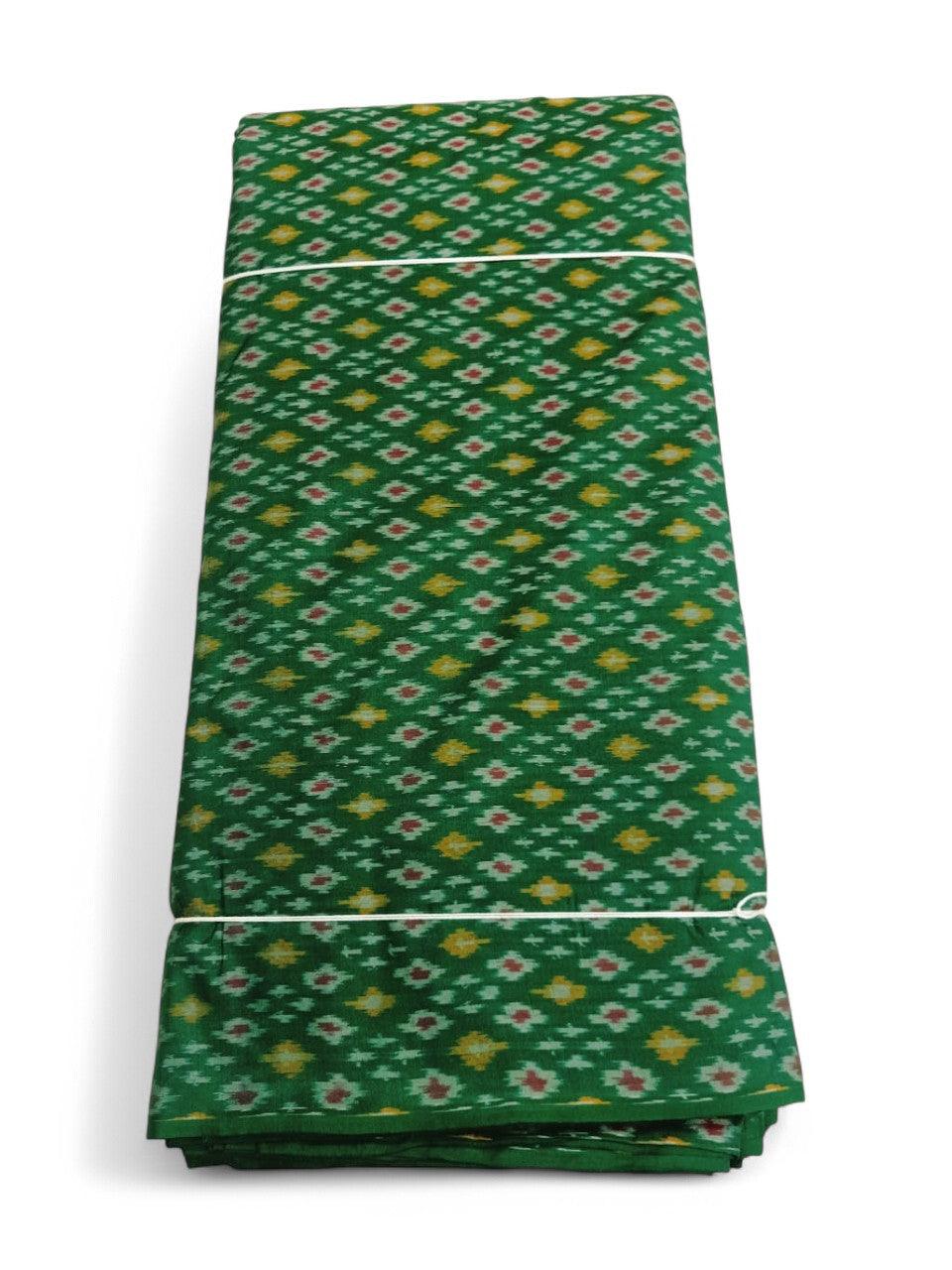 IKAT SILK FABRIC GREEN COLOR ONLINE - pochampallysarees.com