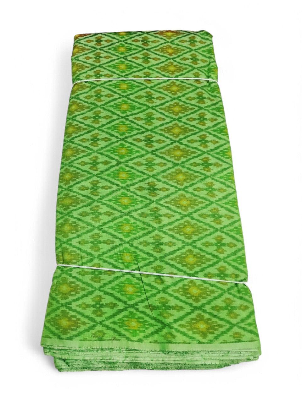 IKAT SILK FABRIC PARROT GREEN FABRIC - pochampallysarees.com