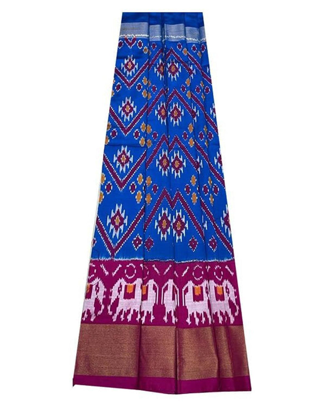 IKKAT BLUE WITH PINK COLOR LEHENGA - pochampallysarees.com