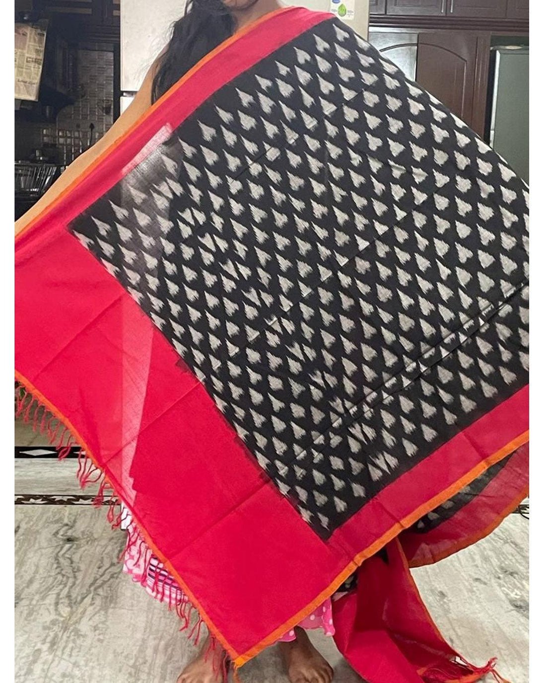 IKKAT COTTON BLACK WITH YELLOW COLOR DUPATTA-C11 - pochampallysarees.com
