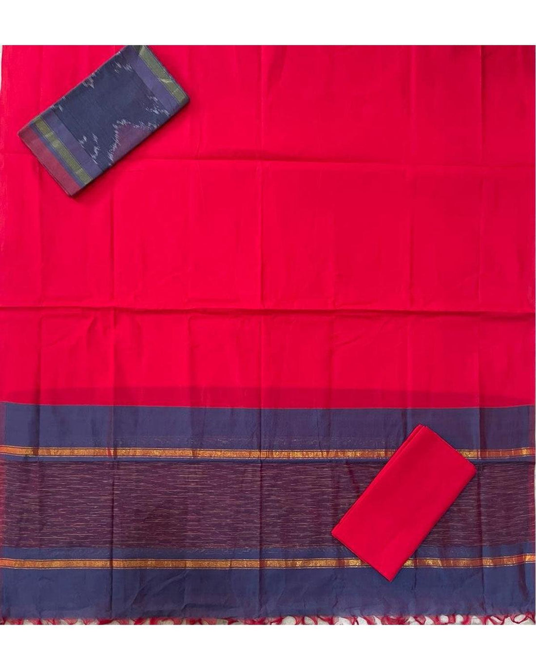 IKKAT COTTON RED COLOR DRESS MATERIAL - pochampallysarees.com