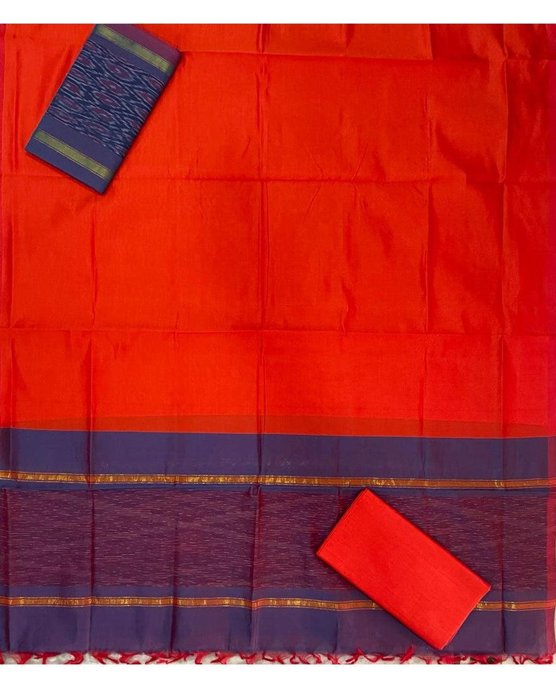 IKKAT COTTON RED COLOR DRESS MATERIAL - pochampallysarees.com