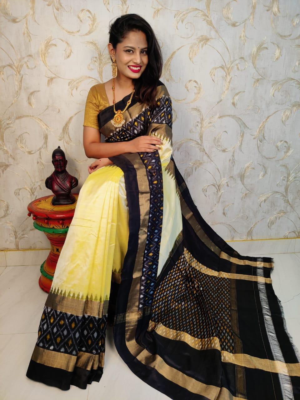 Cream and black clearance saree