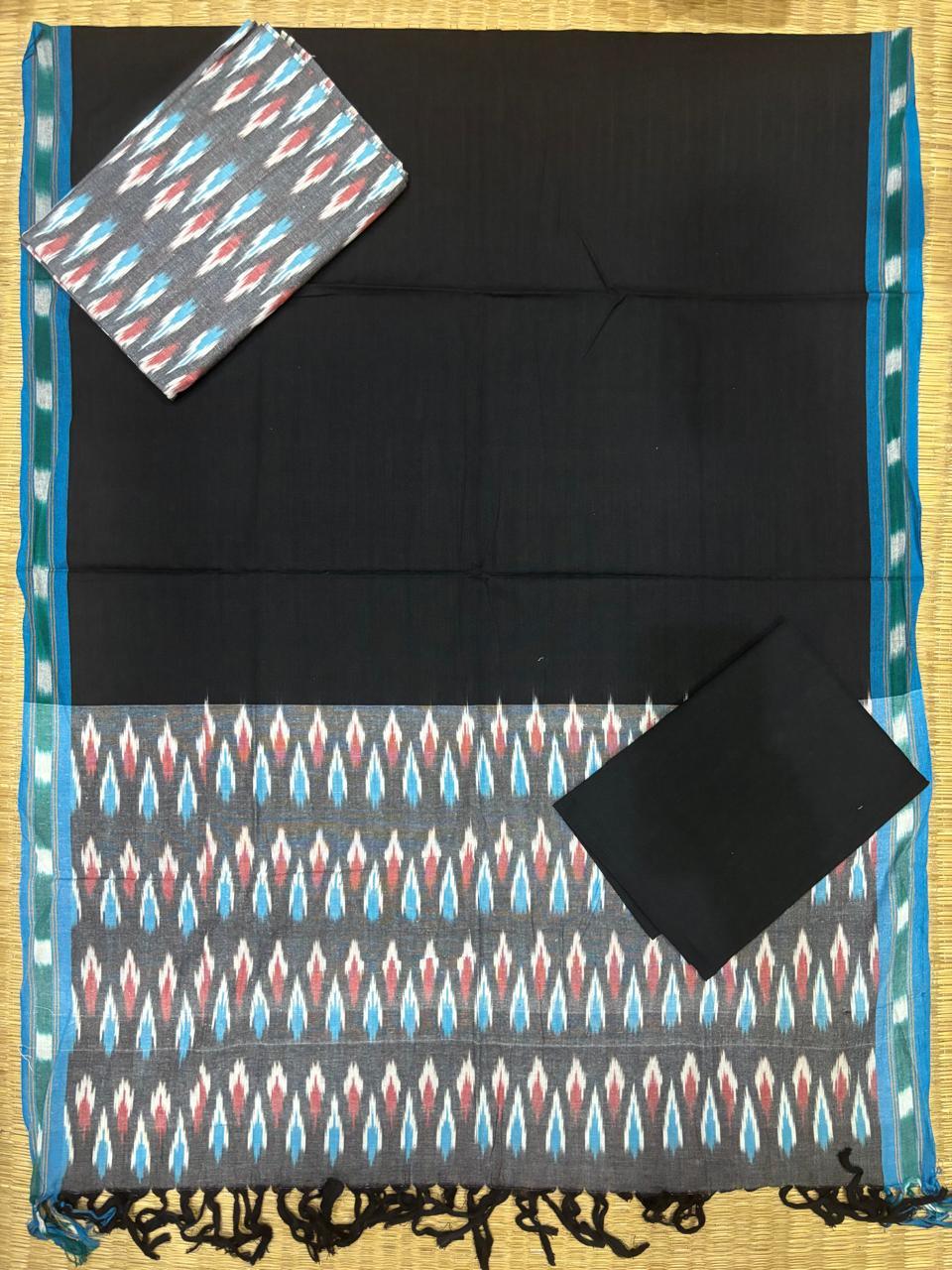 Ikkat Dress Material Black Gray - pochampallysarees.com