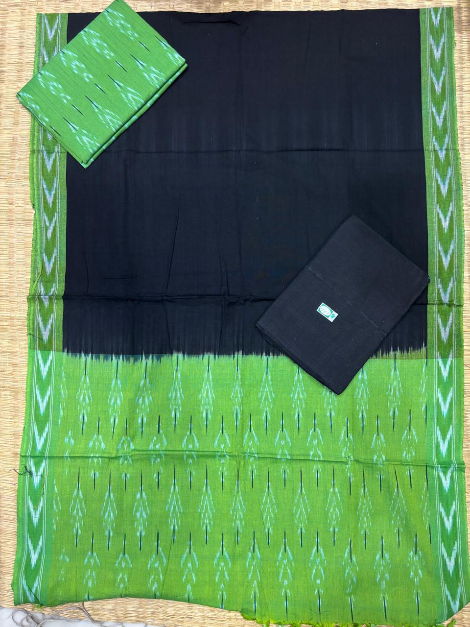 Ikkat Dress Material Black Green - pochampallysarees.com