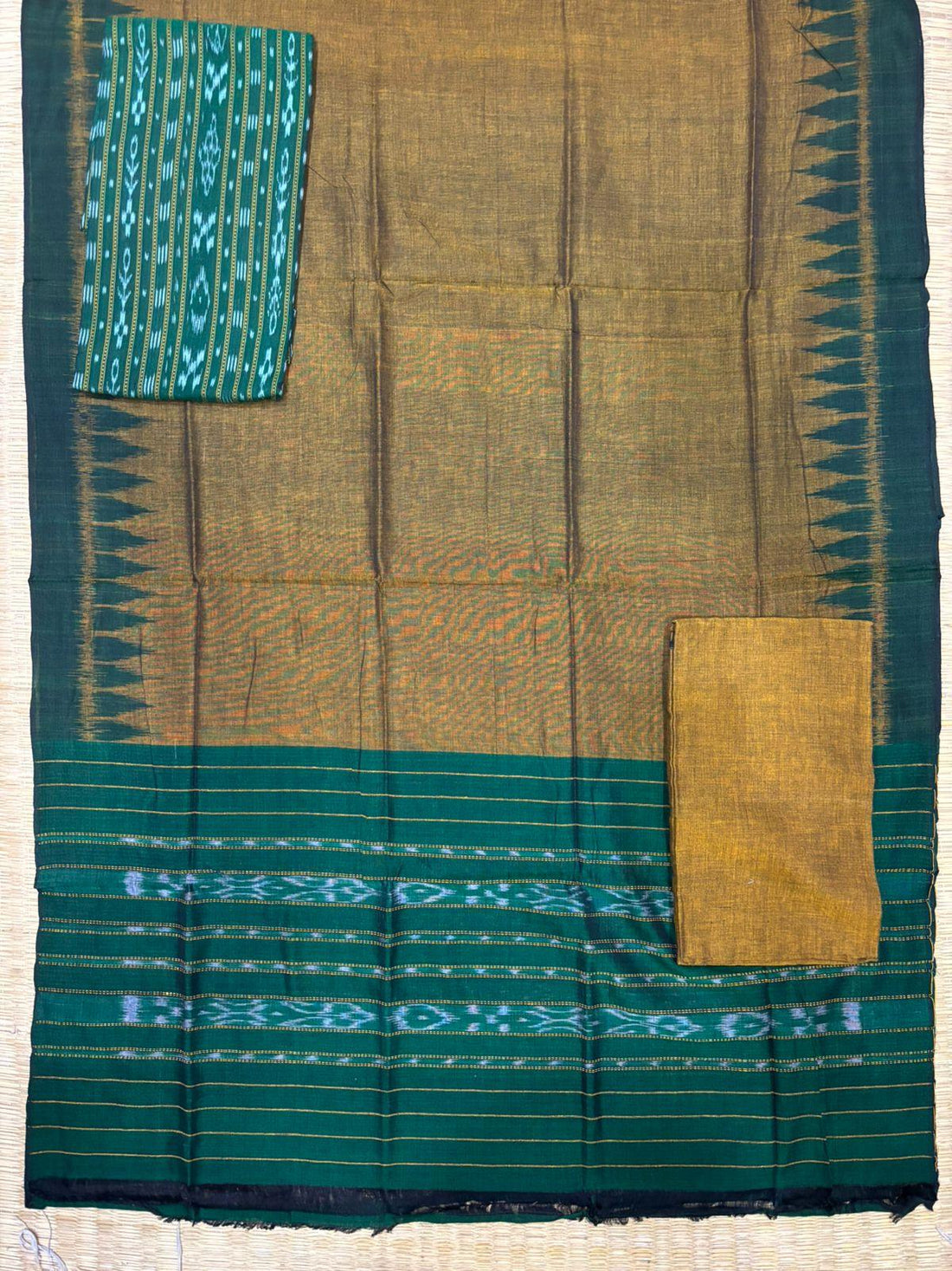 Ikkat Dress Material Brown Green - pochampallysarees.com