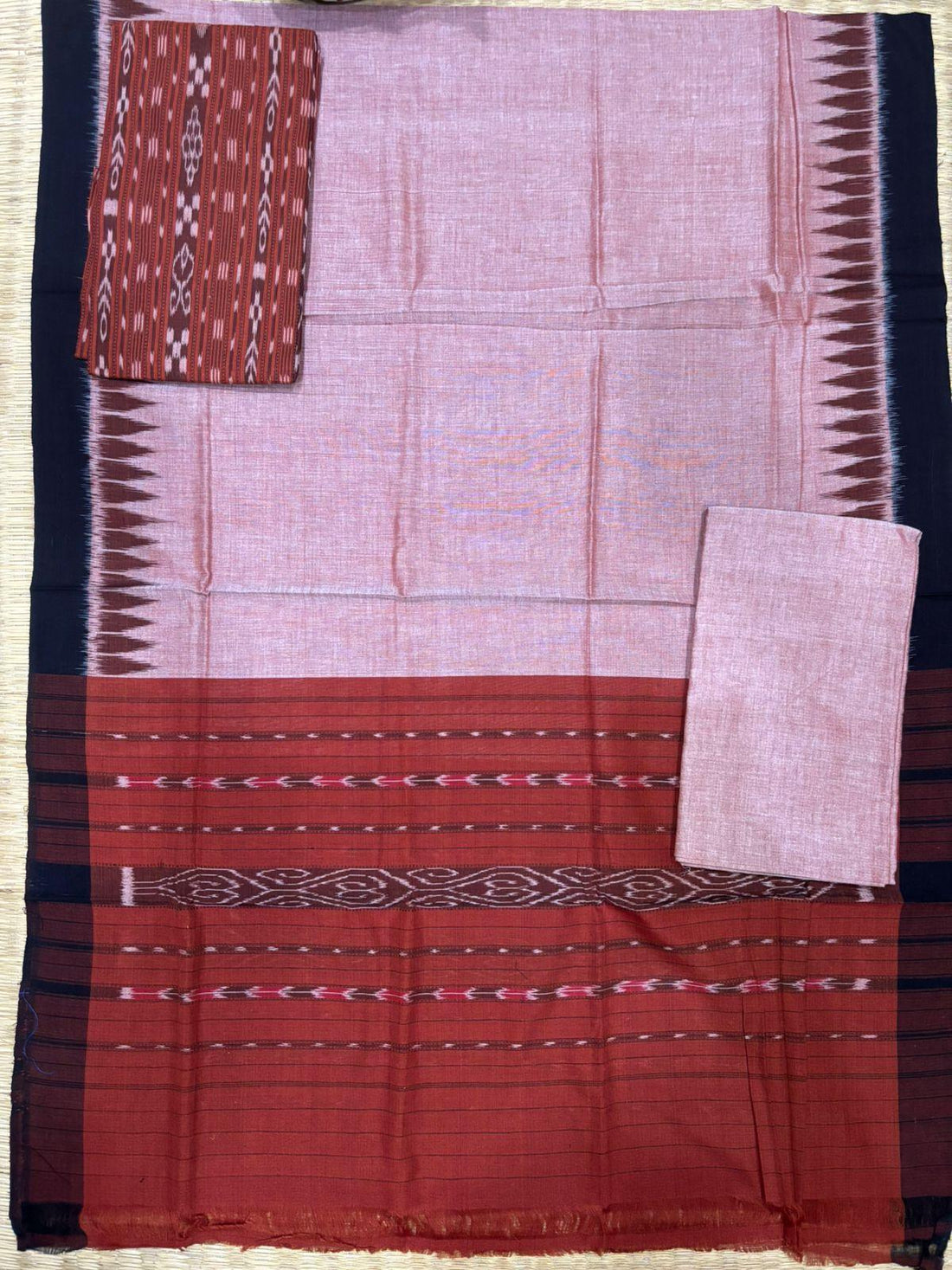 Ikkat Dress Material Cream Orange - pochampallysarees.com