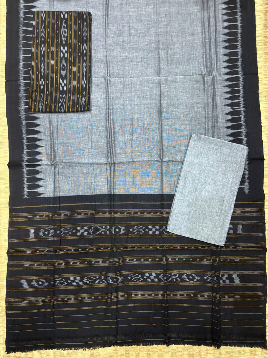 Ikkat Dress Material Gray Black - pochampallysarees.com