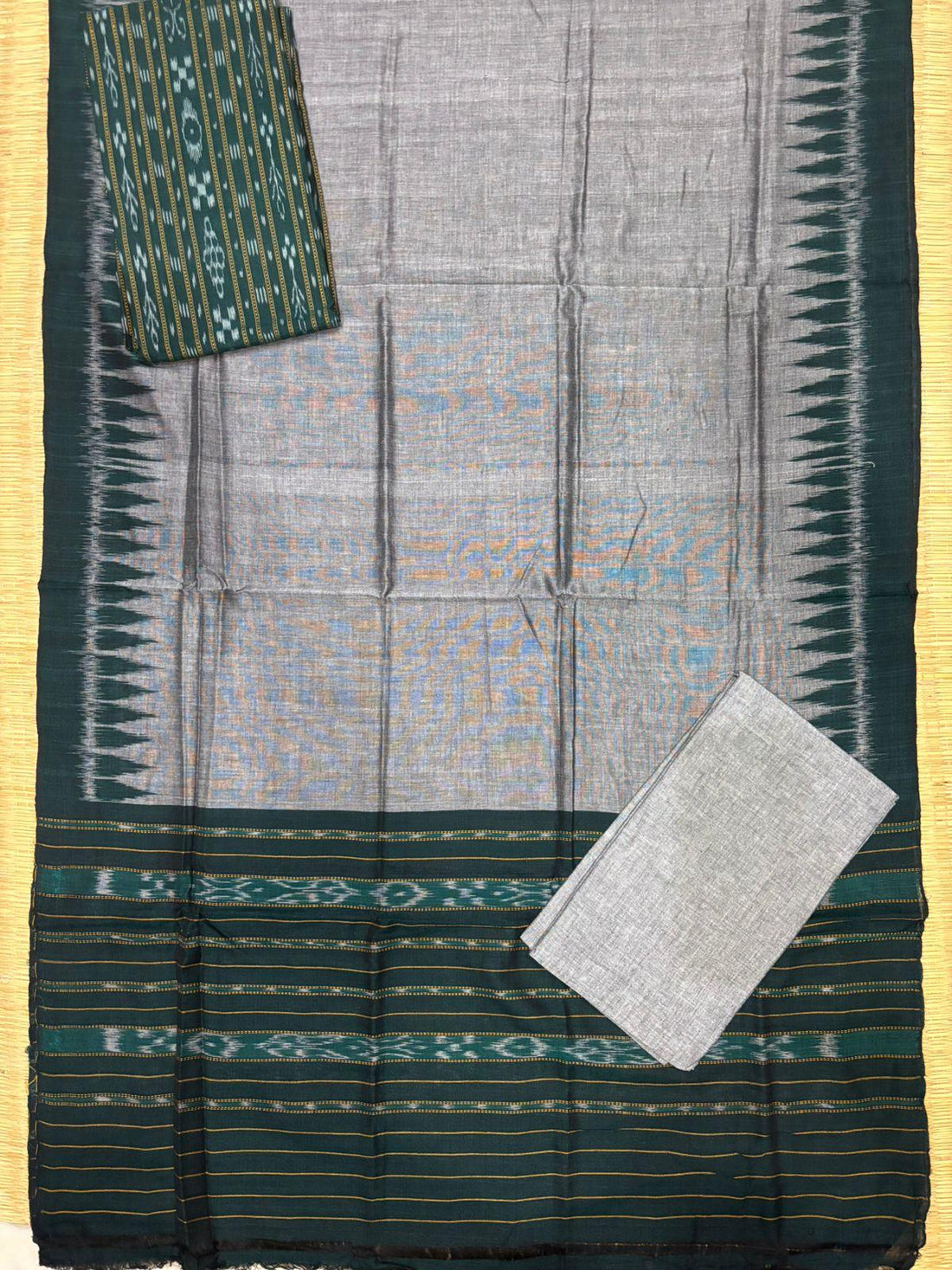 Ikkat Dress Material Gray Green - pochampallysarees.com