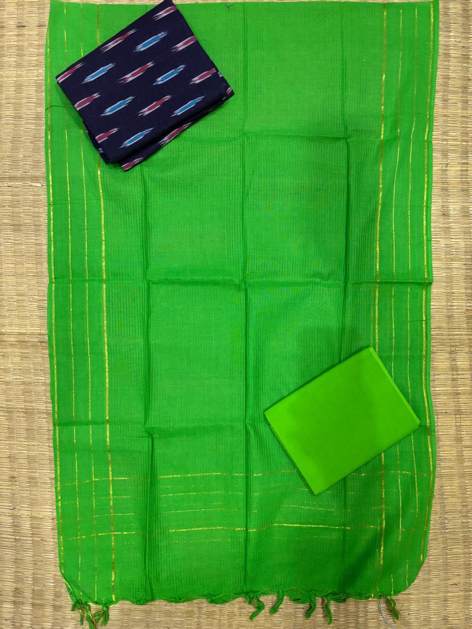 Ikkat Dress Material Green - pochampallysarees.com