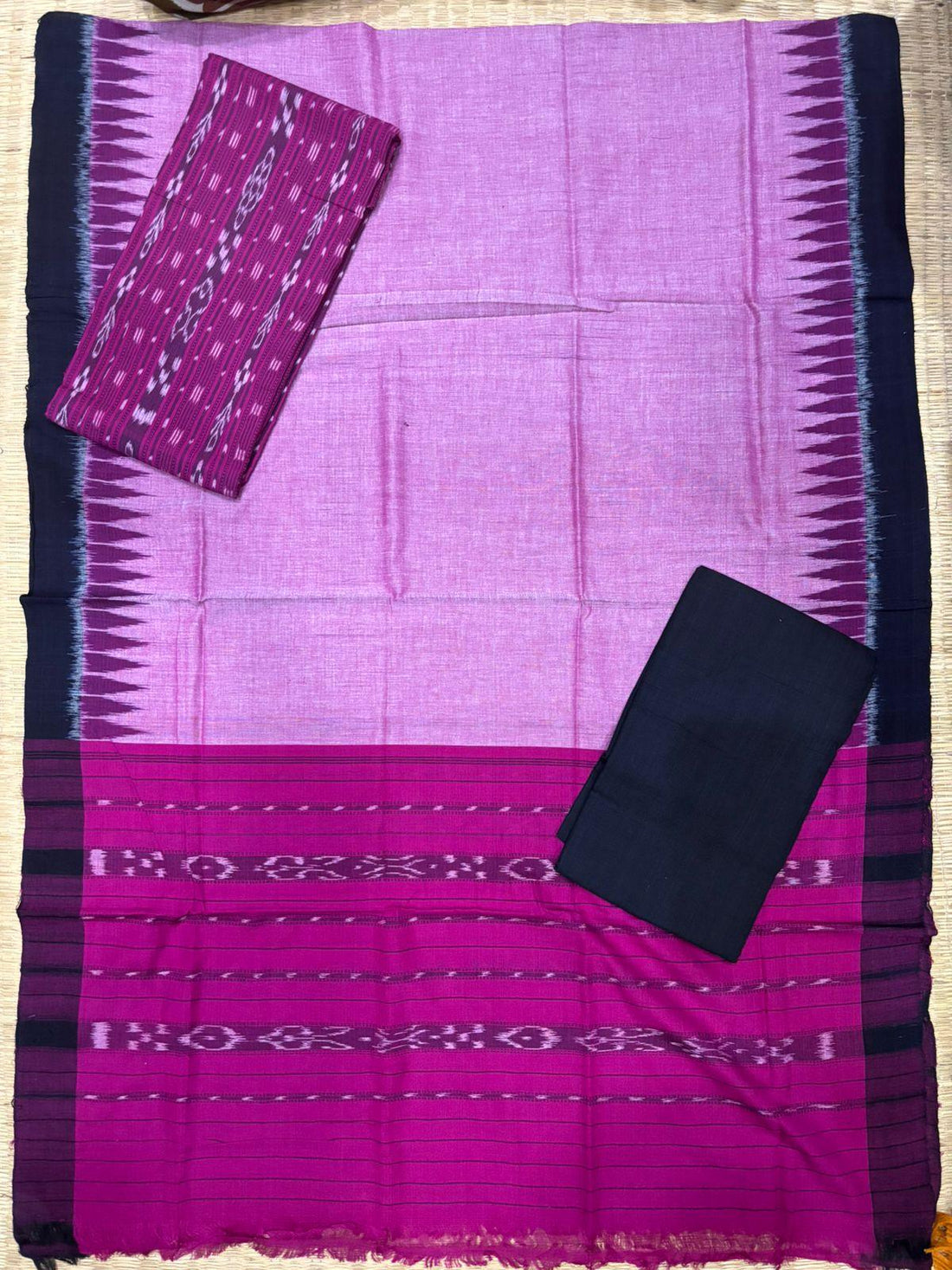 Ikkat Dress Material Light Pink Pink - pochampallysarees.com