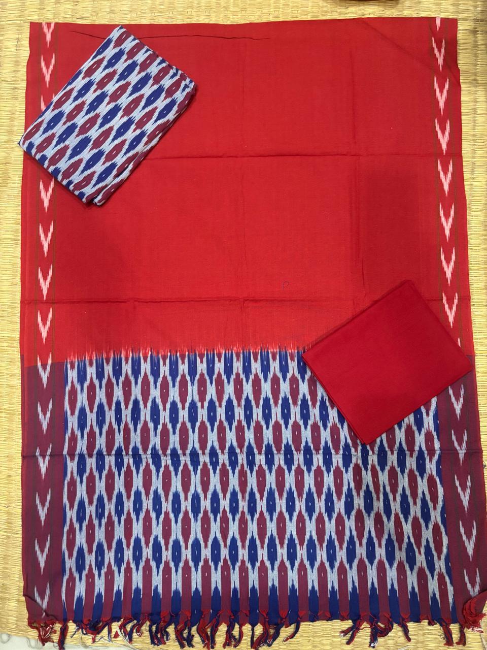 Ikkat Dress Material Red - pochampallysarees.com