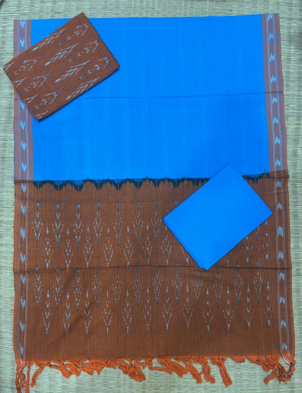 Ikkat Dress Material Red White - pochampallysarees.com