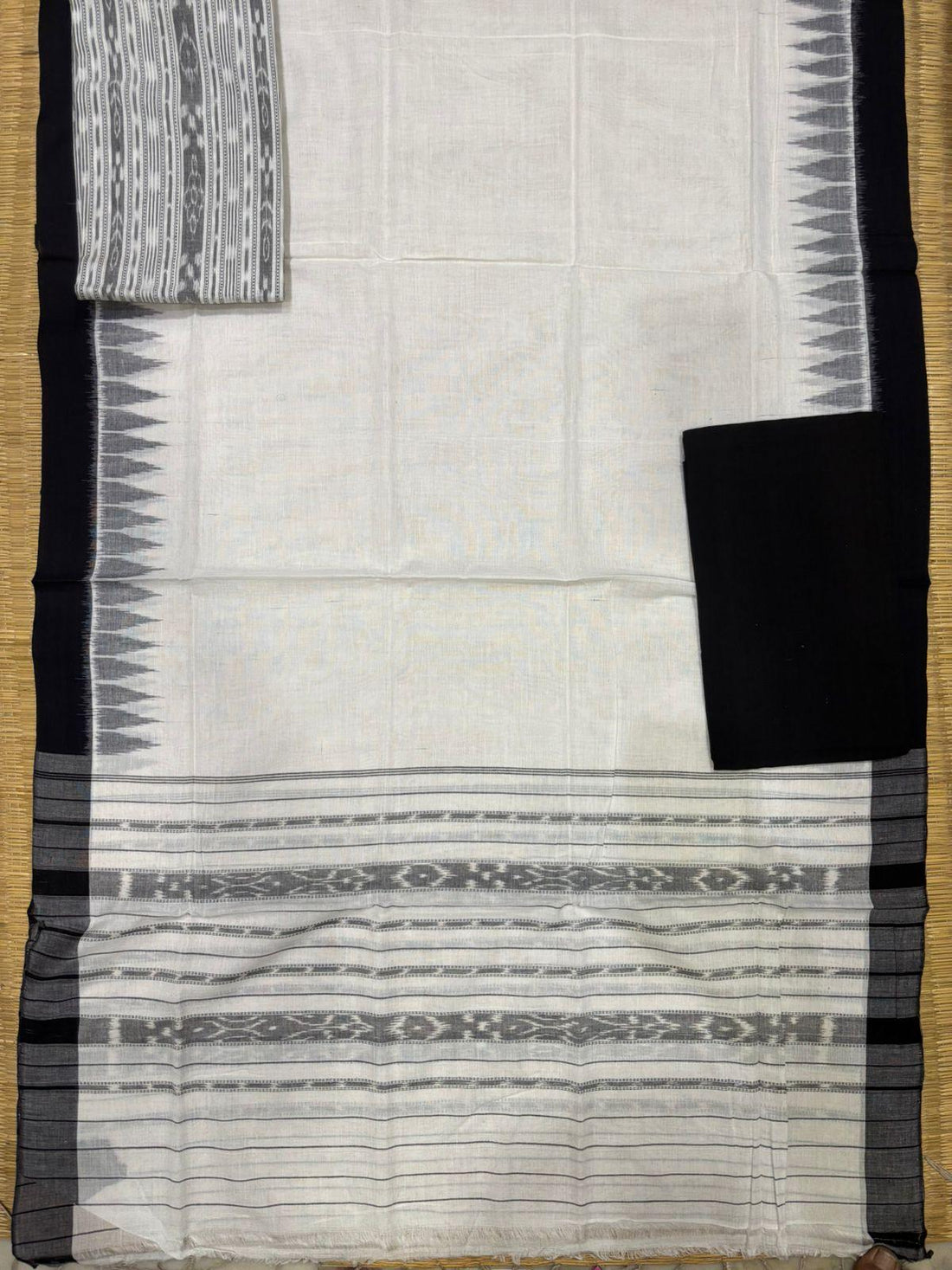 Ikkat Dress Material White Black - pochampallysarees.com