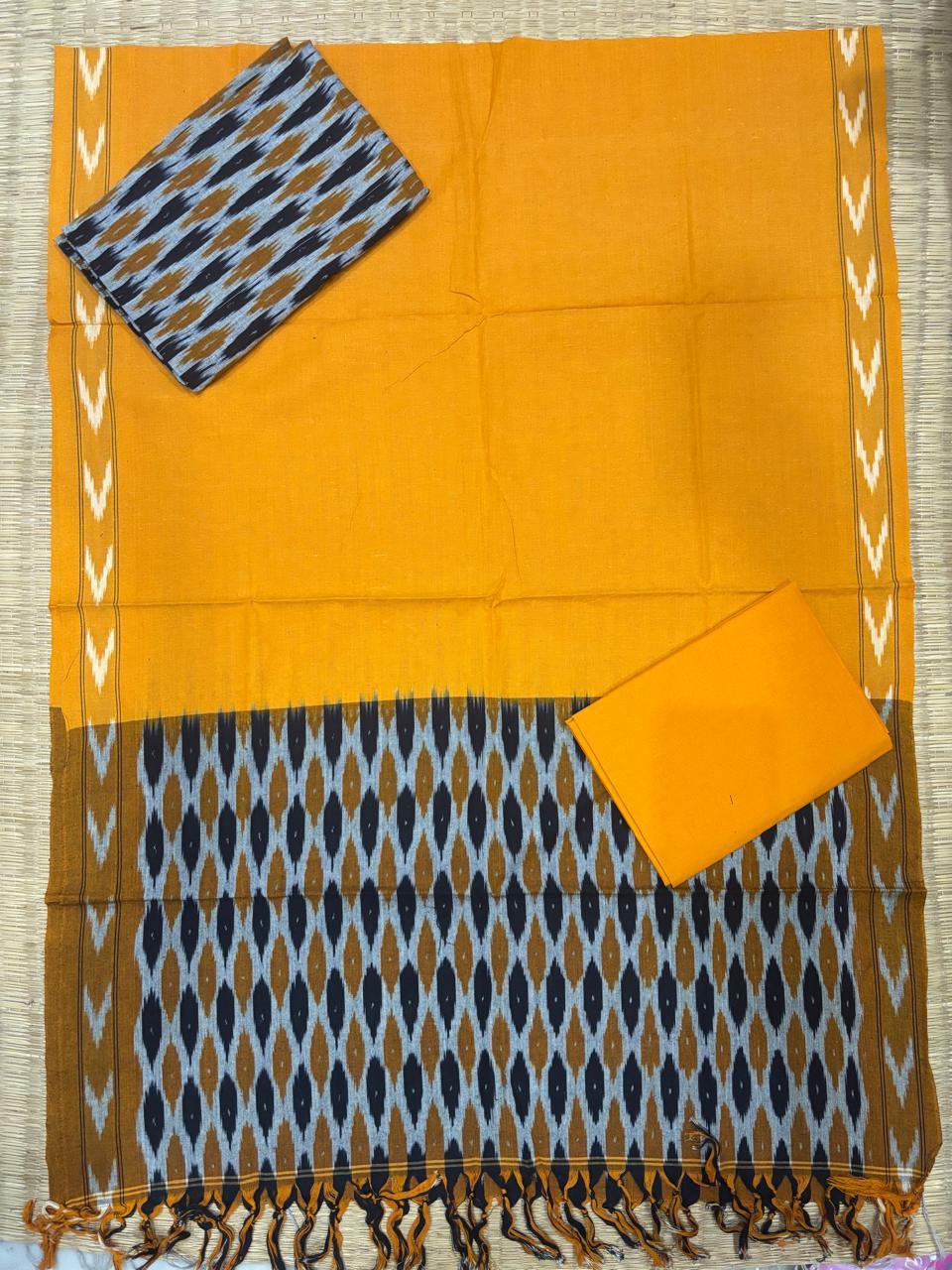 Ikkat Dress Material Yellow Black Online - pochampallysarees.com
