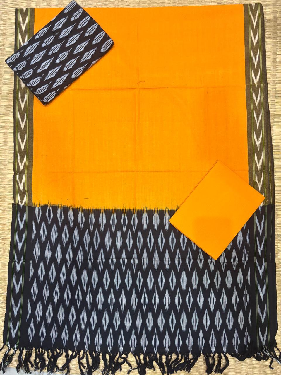 Ikkat Dress Material Yellow Black - pochampallysarees.com