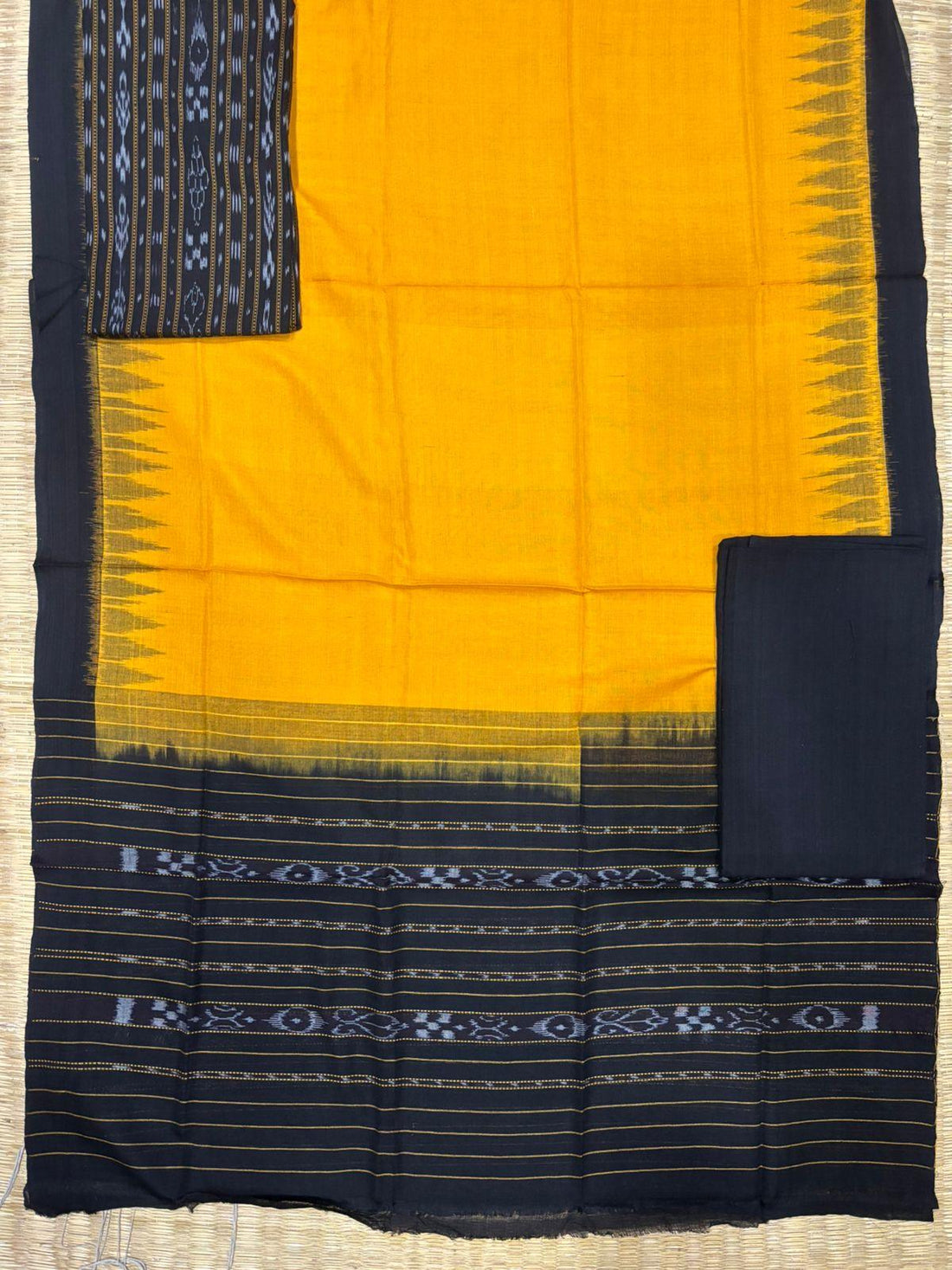 Ikkat Dress Material Yellow Black - pochampallysarees.com