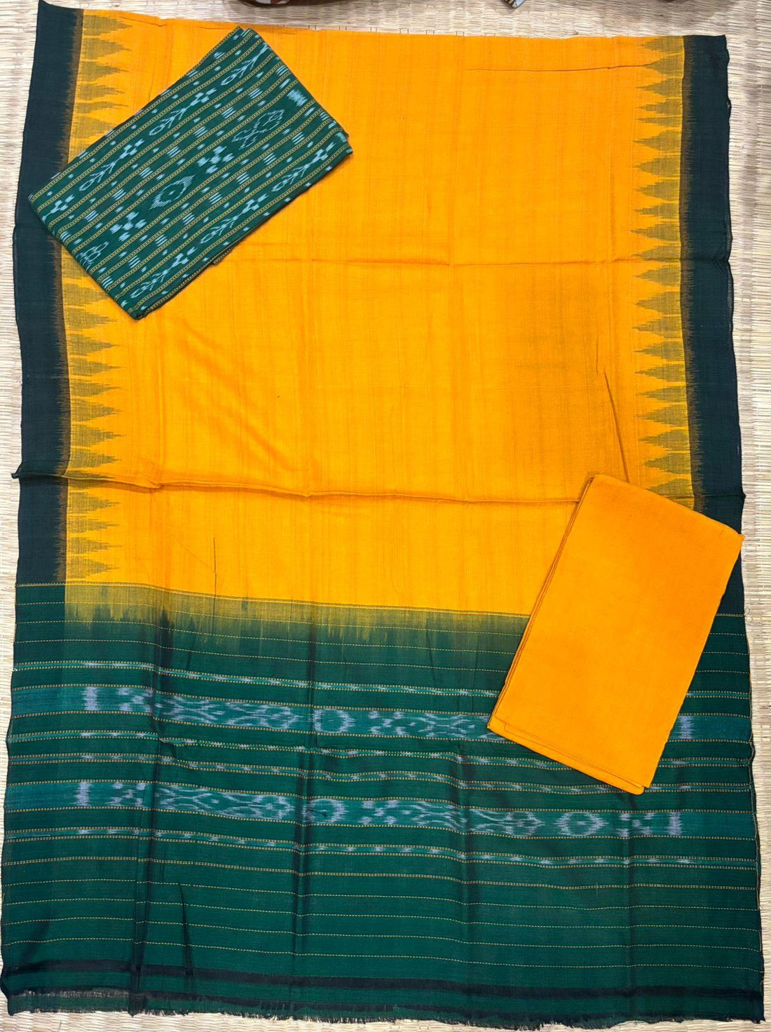 Ikkat Dress Material Yellow Green - pochampallysarees.com