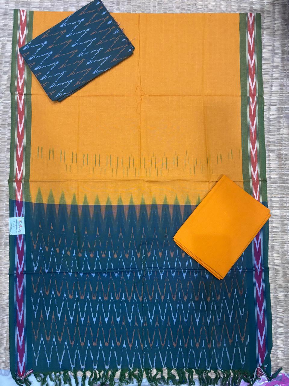 Ikkat Dress Material Yellow Green - pochampallysarees.com