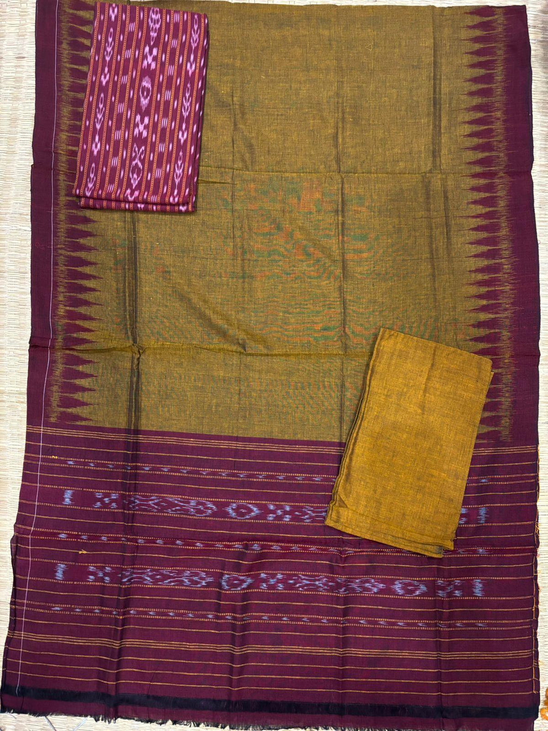 Ikkat Dress Material Yellow Maroon - pochampallysarees.com