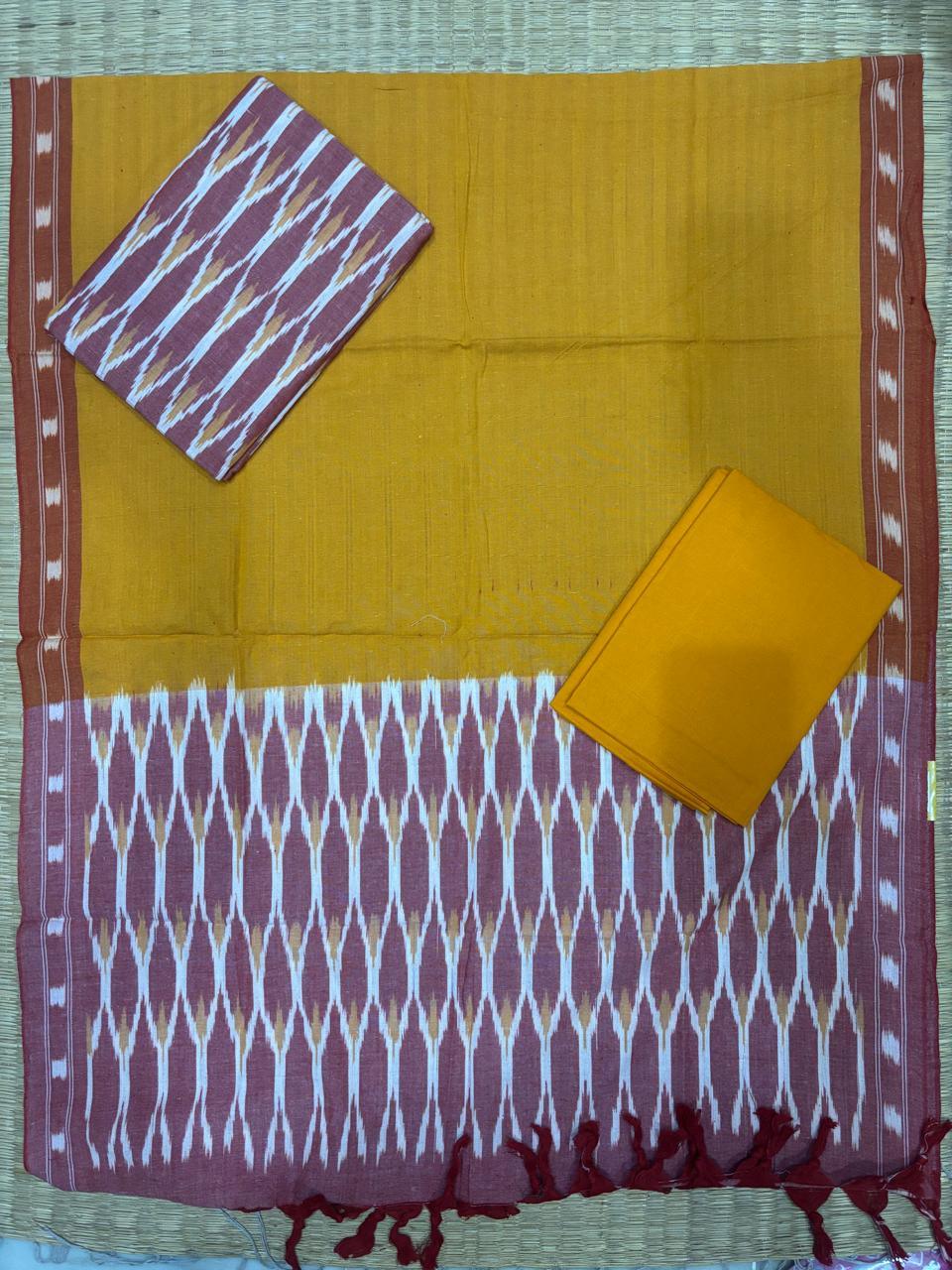 Ikkat Dress Material Yellow - pochampallysarees.com