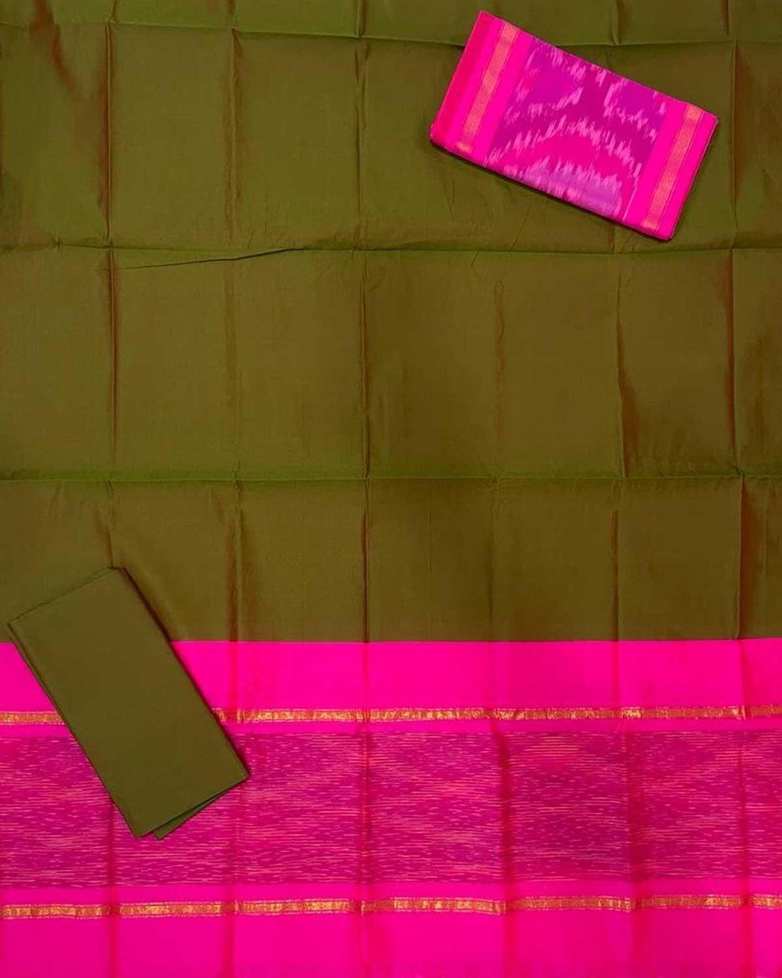 IKKAT GREEN WITH PINK COLOR DRESS MATERIAL - pochampallysarees.com