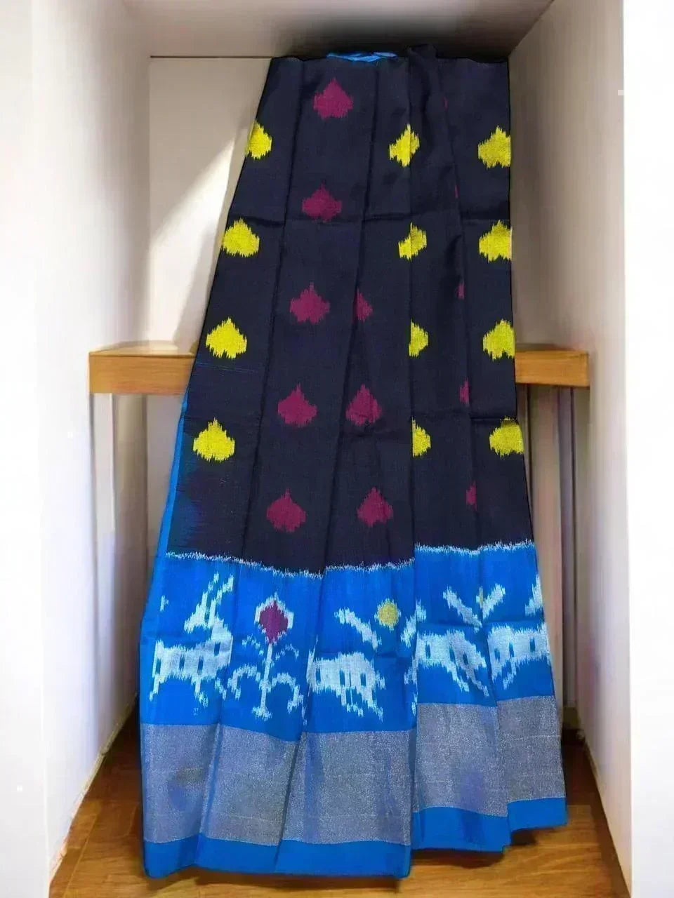 IKKAT KIDS BLACK WITH ANANDA BLUE COLOR LEHENGA ONLINE - pochampallysarees.com