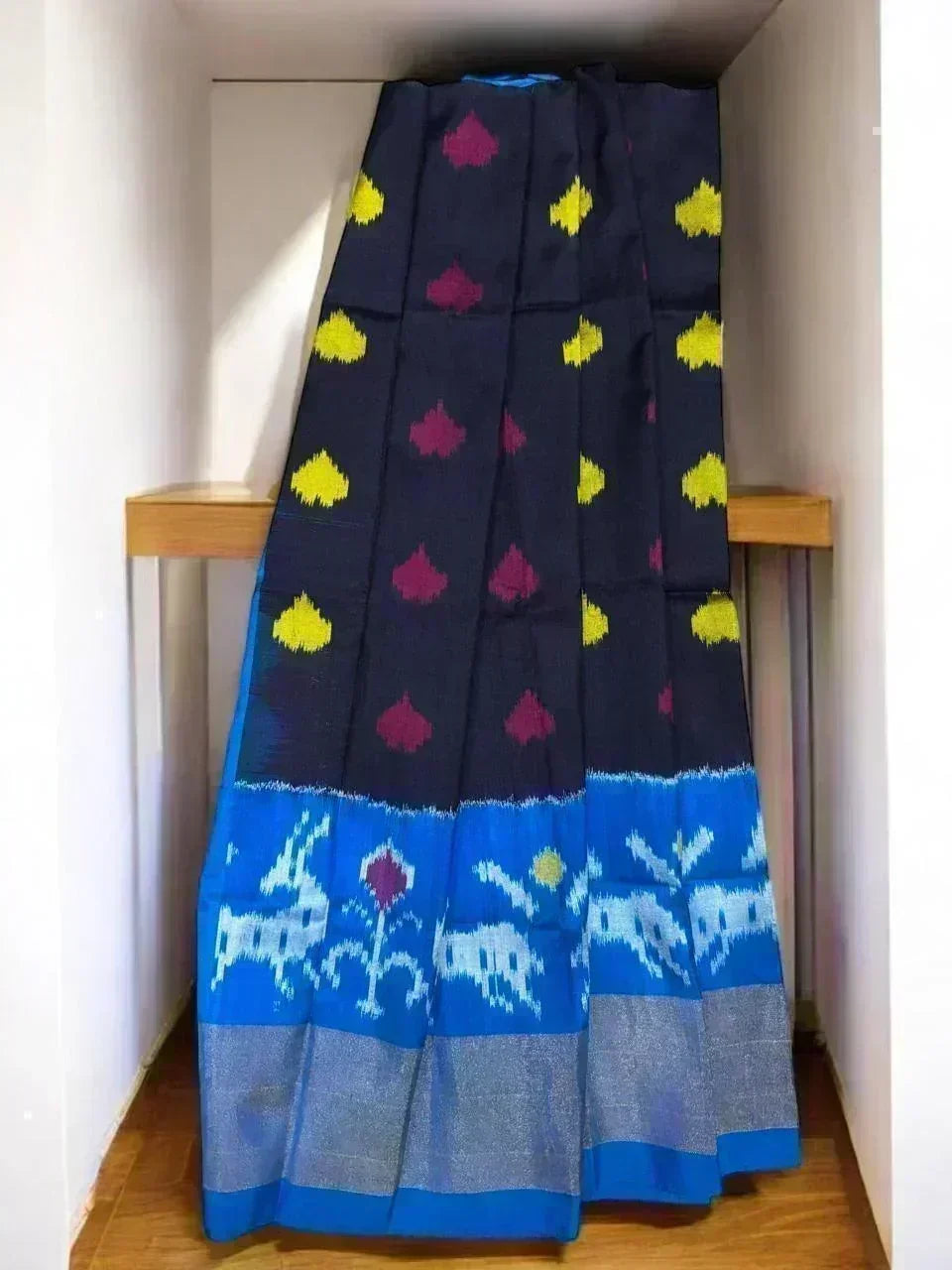 IKKAT KIDS BLACK WITH ANANDA BLUE COLOR LEHENGA ONLINE - pochampallysarees.com