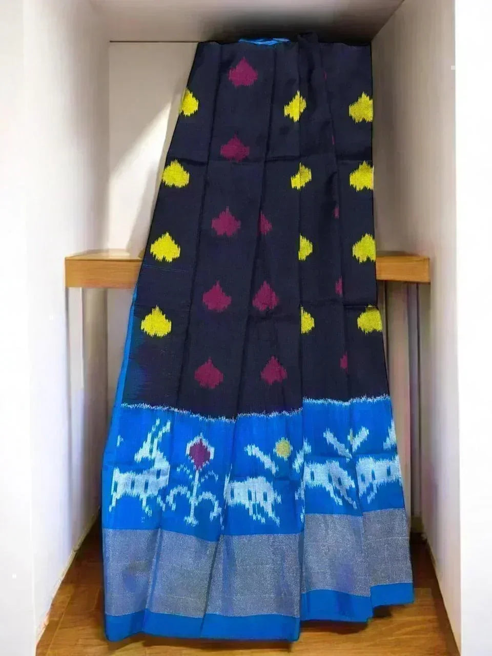 IKKAT KIDS BLACK WITH ANANDA BLUE COLOR LEHENGA ONLINE - pochampallysarees.com