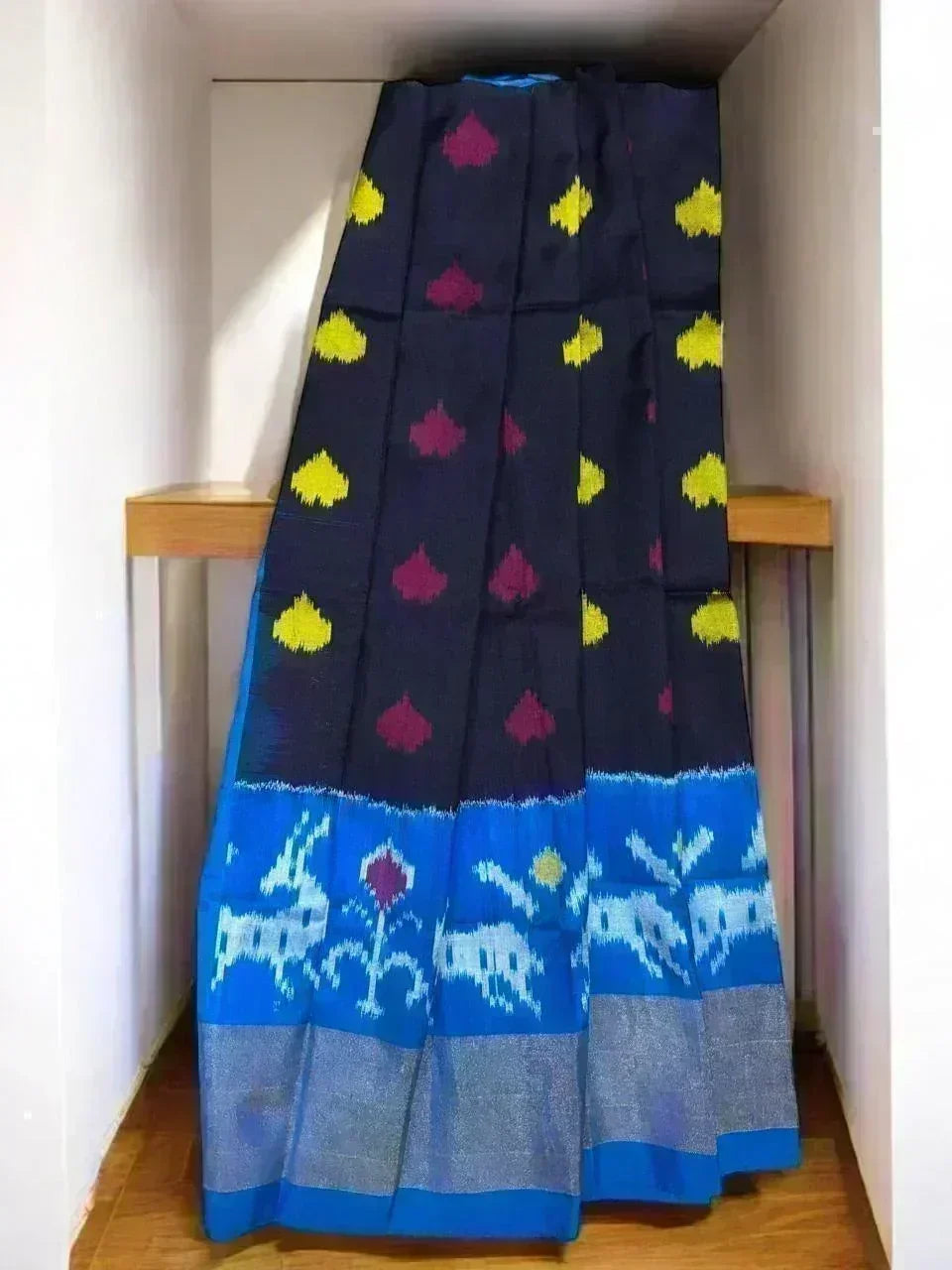 IKKAT KIDS BLACK WITH ANANDA BLUE COLOR LEHENGA ONLINE - pochampallysarees.com