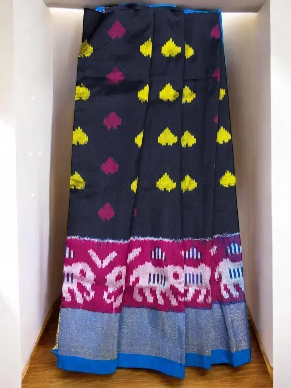 IKKAT KIDS BLACK WITH ANANDA BLUE COLOR LEHENGA - pochampallysarees.com