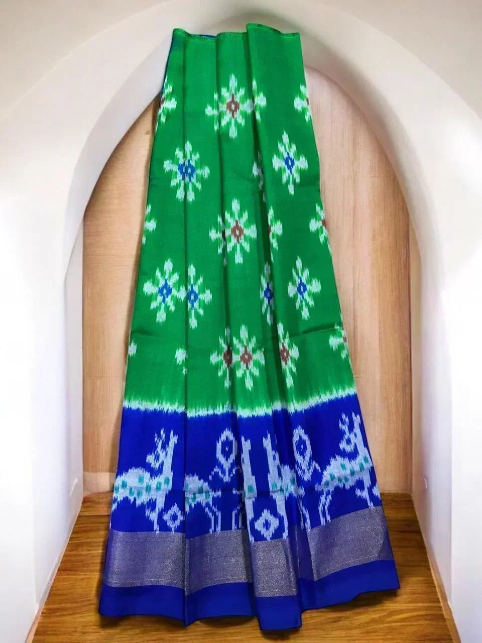 IKKAT KIDS GREEN WITH BLUE COLOR LEHENGA - pochampallysarees.com