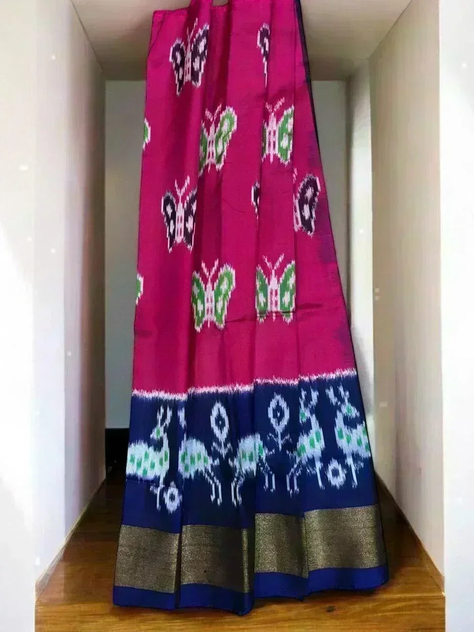 IKKAT KIDS PINK WITH BLUE COLOR LEHENGA - pochampallysarees.com