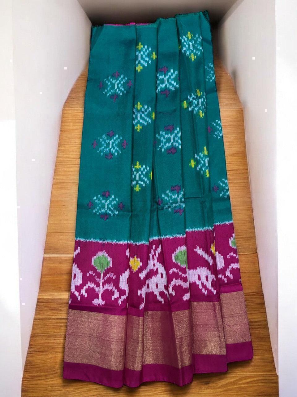 IKKAT KIDS RAMA GREEN WITH PINK COLOR LEHENGA - pochampallysarees.com