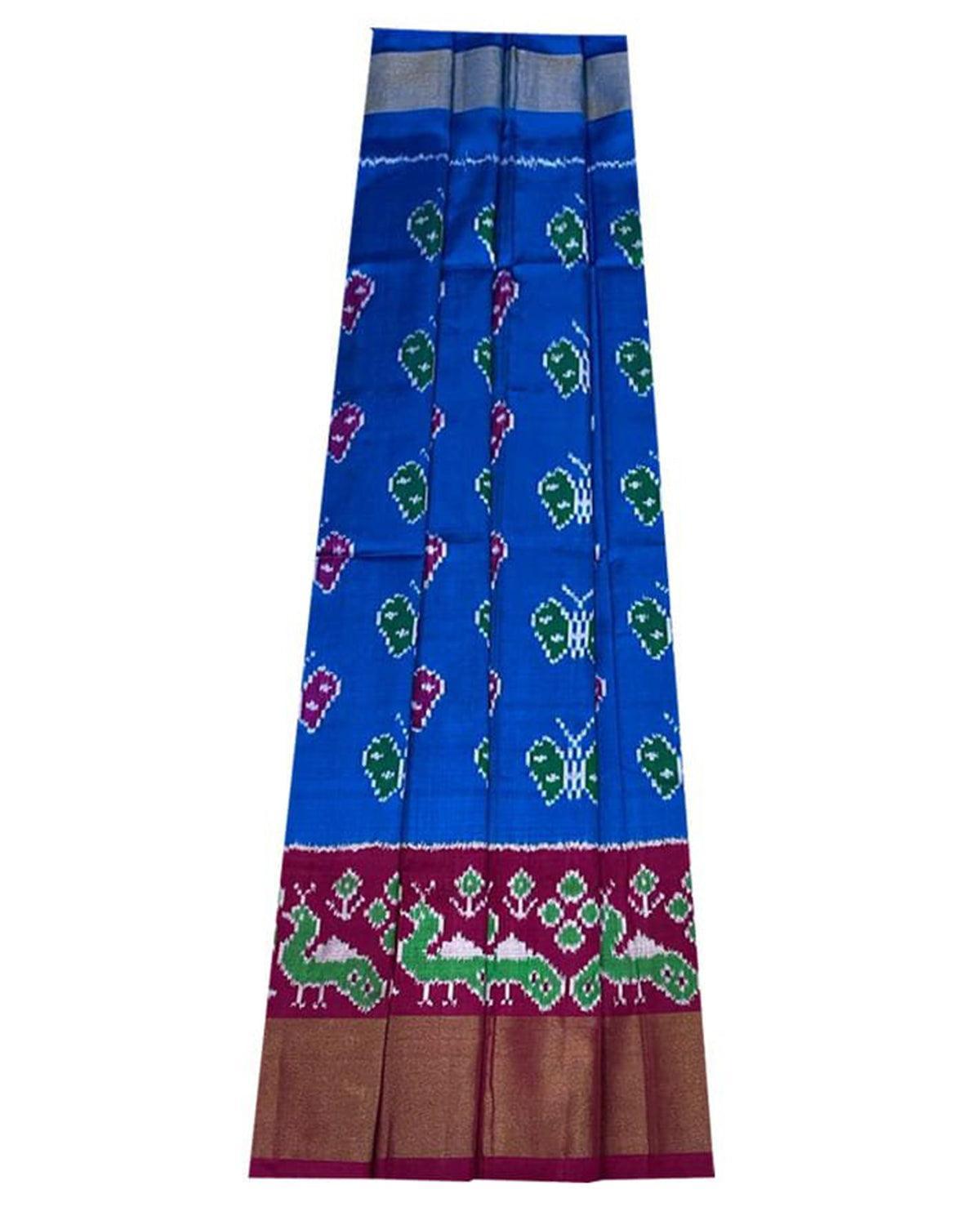 IKKAT MIDDLE SIZE ANANDA BLUE WITH PINK COLOR LEHENGA - pochampallysarees.com