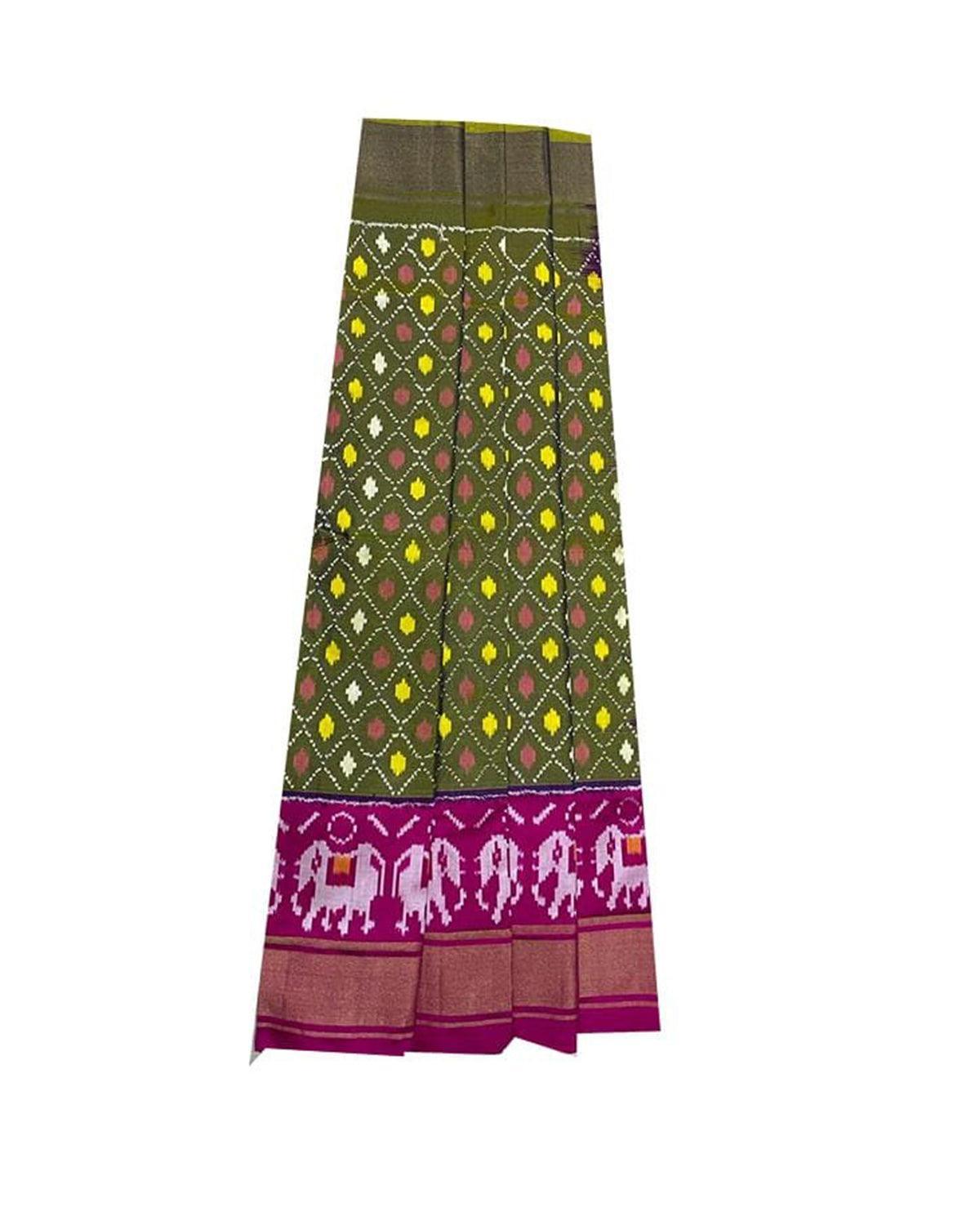 IKKAT MIDDLE SIZE GRAY WITH PINK COLOR LEHENGA - pochampallysarees.com