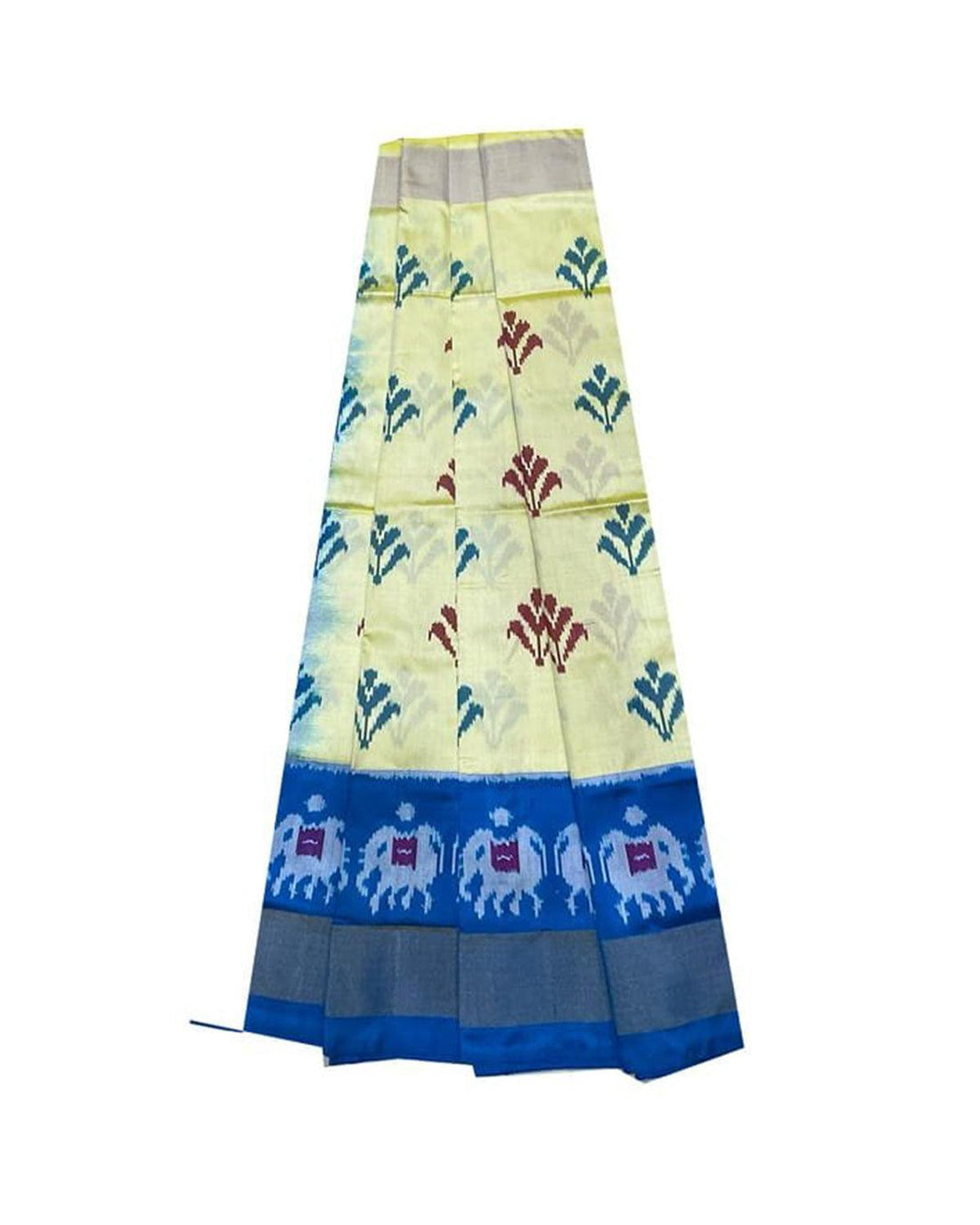 IKKAT MIDDLE SIZE WHITE AND BLUE COLOR LEHENGA - pochampallysarees.com