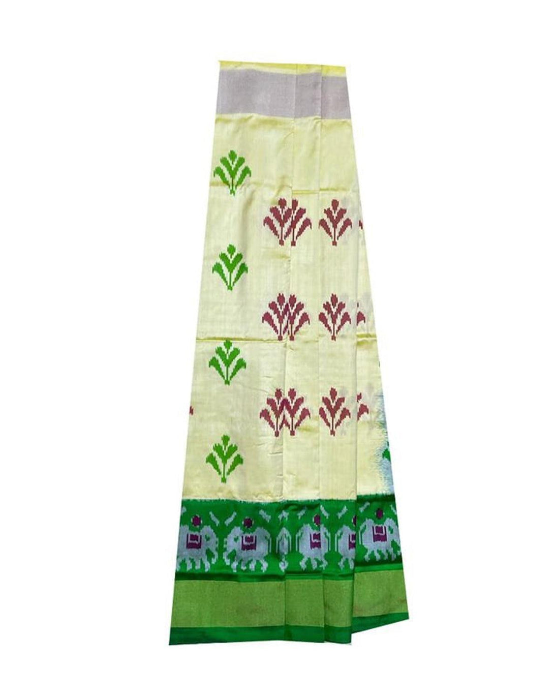 IKKAT MIDDLE SIZE WHITE AND GREEN COLOR LEHENGA - pochampallysarees.com