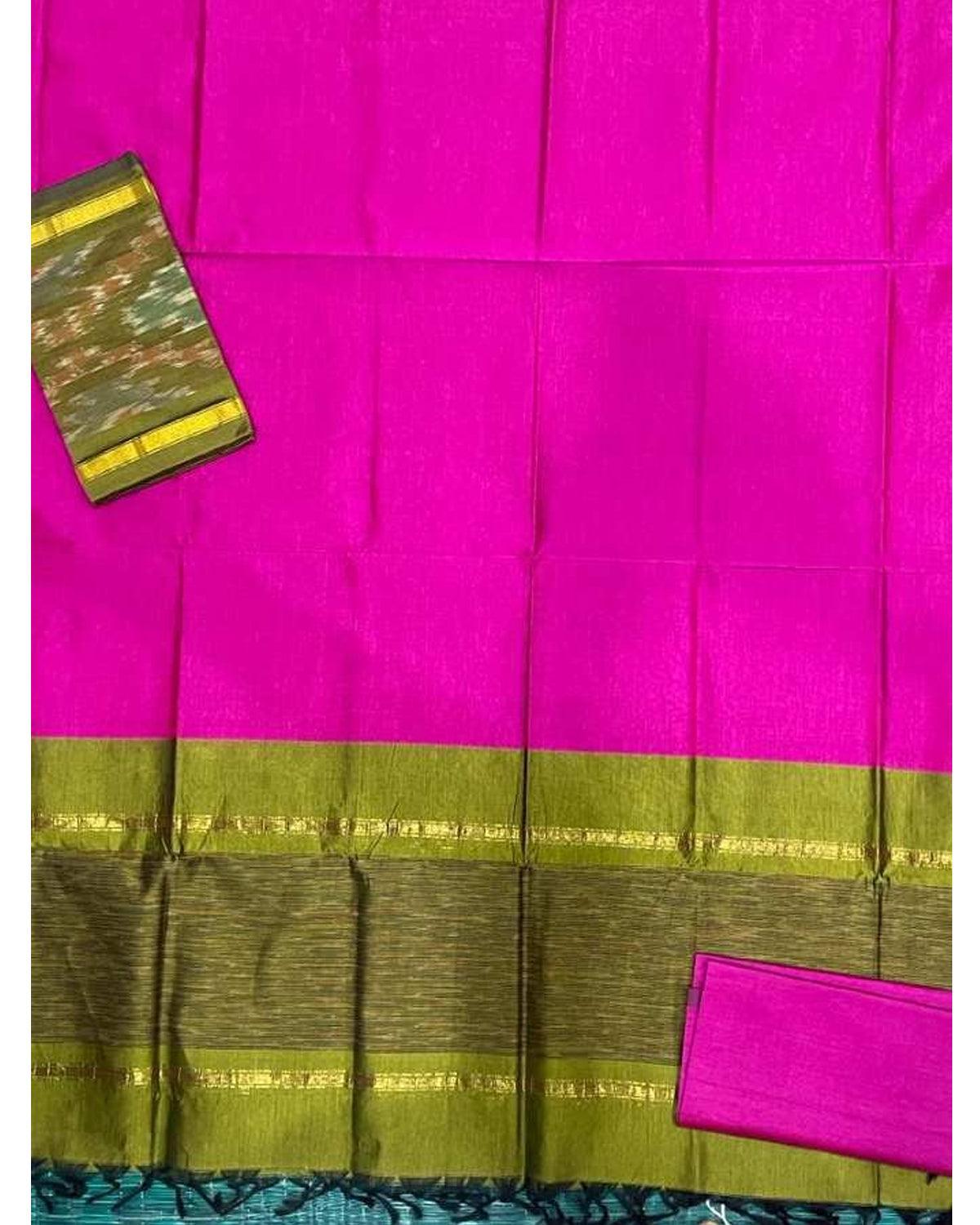 IKKAT POLY COTTON DRESS MATERIAL PINK COLOR pochampallysarees